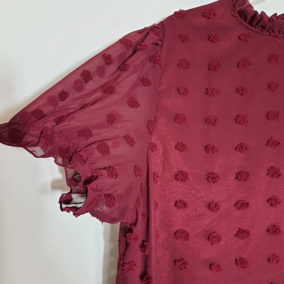 Shein Curve Plus Size 3XL Swiss Dot Top Blouse Size Burgundy Short Sleeve Lined - Picture 6 of 11